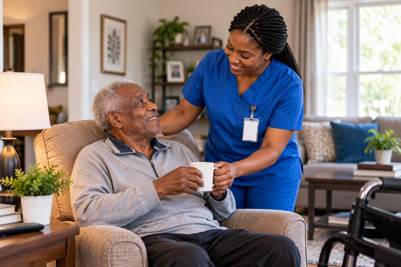 Caregiver assisting a client with personal care